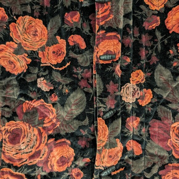 Floral velvet rose quilted toggle coat with pockets - Women's sz M - Picture 2 of 11